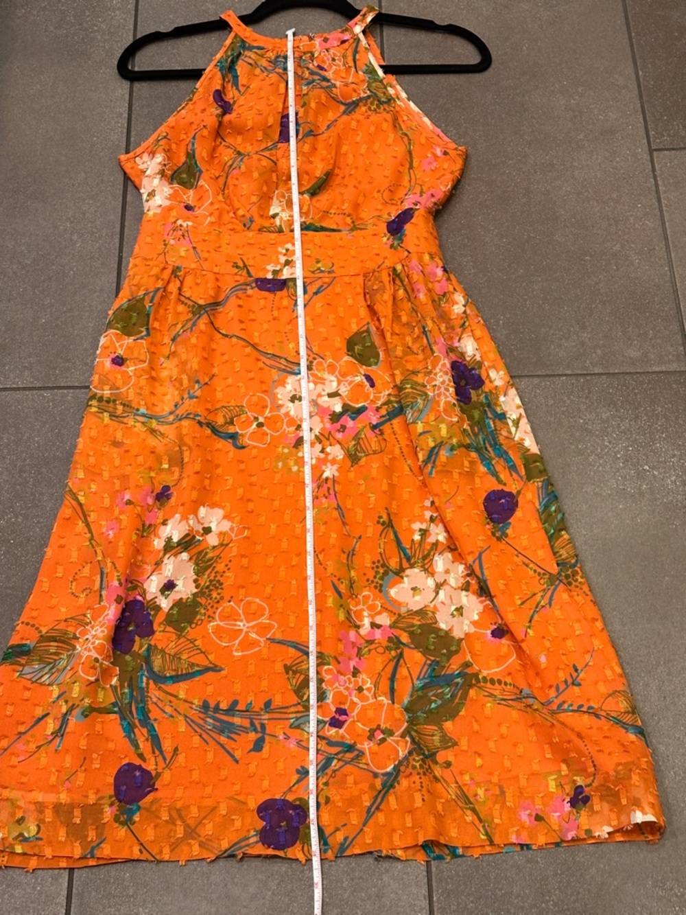 Etcetera 100% Silk Size 0 Orange Floral Halter Midi Dress - Picture 7 of 11